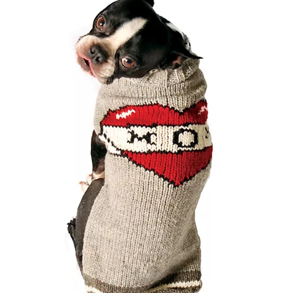 Chilly Dog Tattoo Mom Gray Dog Sweater with Red Heart Design